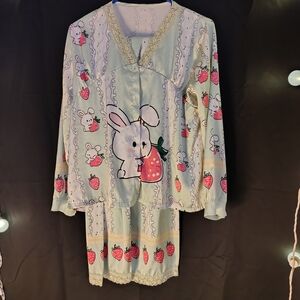 Cute Bunny and Strawberry Pajama Set Satin / Silk